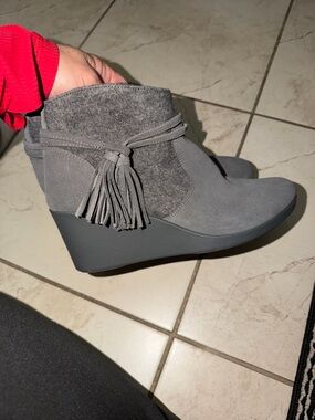 Women's Gray crocs Wedge Ankle Boots with Tassel